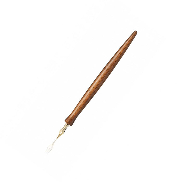 e+m Germany Curve Dipping Pen in aged oak wood with a sleek design, perfect for calligraphy and artistic writing.