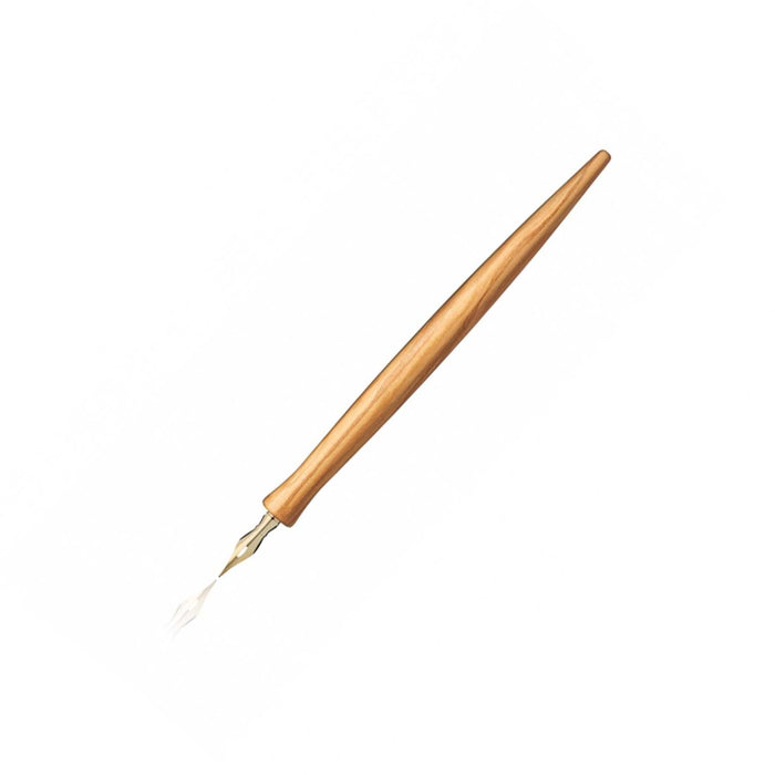 e+m Germany Curve Dipping Pen in olive green, with a sleek, curved design ideal for calligraphy and detailed ink work.