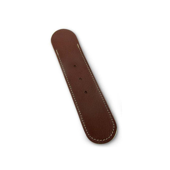 e+m Germany leather pen pouch in cognac with three holes, designed for storing and organizing pens and writing instruments.