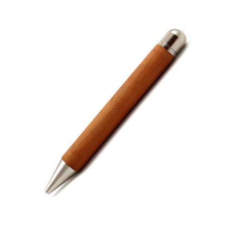 e+m Germany Wood in Wood Desk Pen Set with Wild Apple wood finish, includes multiple elegant pens on a smooth wooden surface.