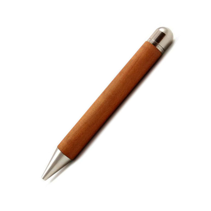 e+m Germany Wood in Wood Desk Pen Set with Wild Apple wood finish, includes multiple elegant pens on a smooth wooden surface.