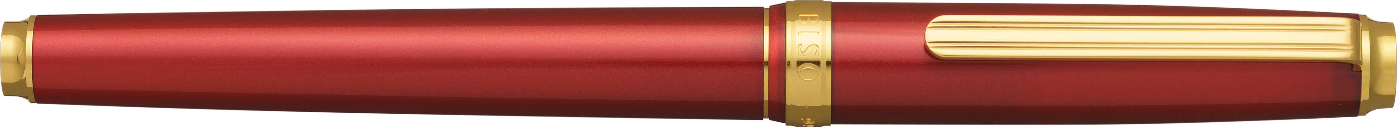Luxury Brands of America Platinum BISO fountain pen with sleek silver body and gold accents on a white background.