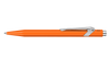Caran D'Ache Ballpoint Pen 849 in vibrant orange with a sleek design and matching carrying case.