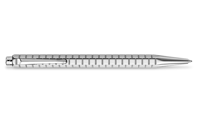 Caran D'Ache Platinum-Coated Ecridor Avenue rollerball pen with intricate design and polished finish.