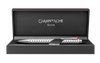 Caran D'Ache Platinum-Coated Ecridor Avenue rollerball pen with detailed close-up of the elegant gold finish and sleek design.