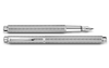 Caran D'Ache Platinum-Coated Ecridor Chevron fountain pen with detailed chevron pattern and platinum finish.