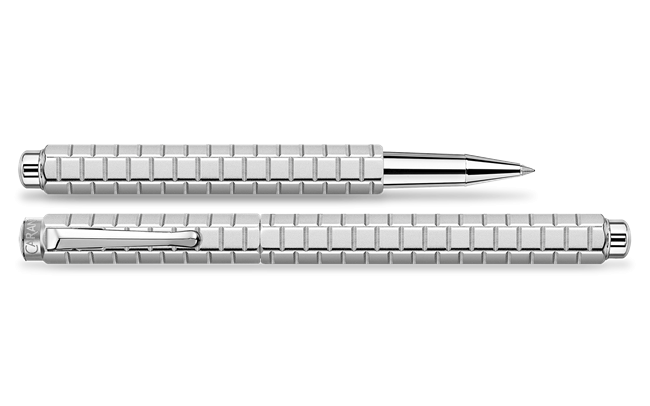 Caran D'Ache Palladium-Coated ECRIDOR™ Avenue rollerball pen with detailed close-up of the elegant design and silver finish.