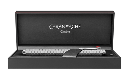Caran D'Ache Palladium-Coated ECRIDOR AVENUE rollerball pen with detailed close-up of the luxurious palladium finish.
