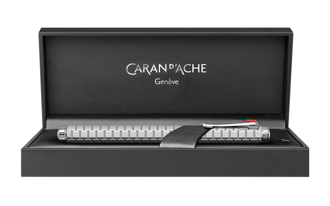 Caran D'Ache Palladium-Coated ECRIDOR AVENUE rollerball pen with detailed close-up of the luxurious palladium finish.