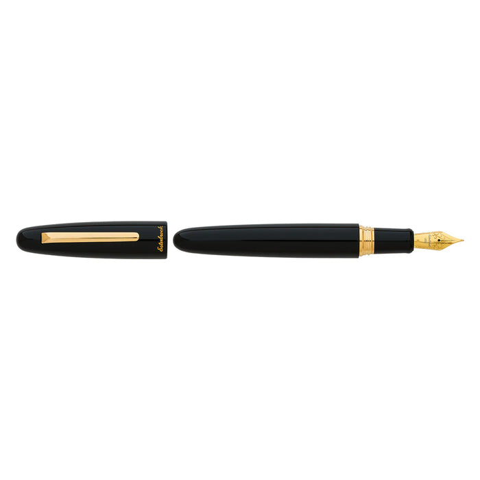 Esterbrook Estie fountain pen with ebony body and gold fittings, showcasing a sleek and elegant writing instrument.