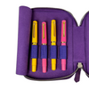 Light dark violet leather Eng Leather Co. 4-slot A6 pen case showing a sleek, flat design with four pen slots.