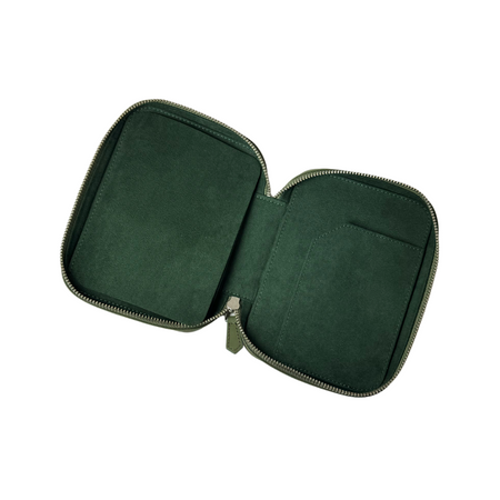 Dark olive green leather Eng Leather Co. 4-slot A6 pen case with sleek design and durable craftsmanship.