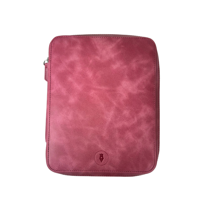 Eng Leather Co. Dusty Rose 18-slot leather pen case with soft, textured leather and organized slots for pens and writing instruments.