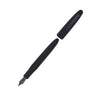 Esterbrook Estie Raven fountain pen with gold accents and black lacquer finish, showcasing its elegant design and fine nib.