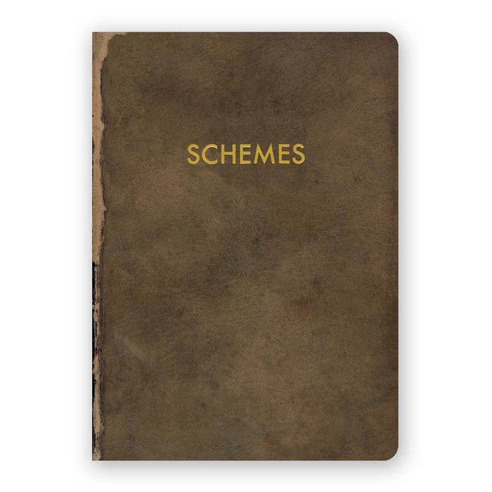 Medium Schemes Journal by The Mincing Mockingbird with patterned cover and lined pages for creative note-taking and sketching.