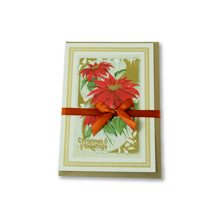 Rossi Christmas Cards featuring a festive poinsettia flower design with vibrant red and green holiday colors.