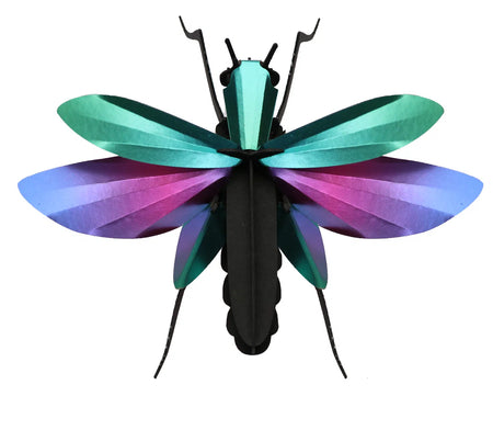 Crafts paper grasshopper by Assembli, showing the detailed front view of the mirrored paper grasshopper model.