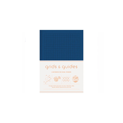 Large navy Grid & Guides journal by Princeton Architectural Press with grid pages for sketching and note-taking.