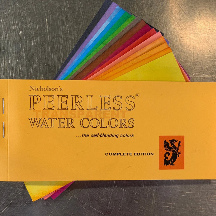 Peerless Watercolors Original 1885 Complete Edition box with watercolor paints and brushes, vintage art supplies set.