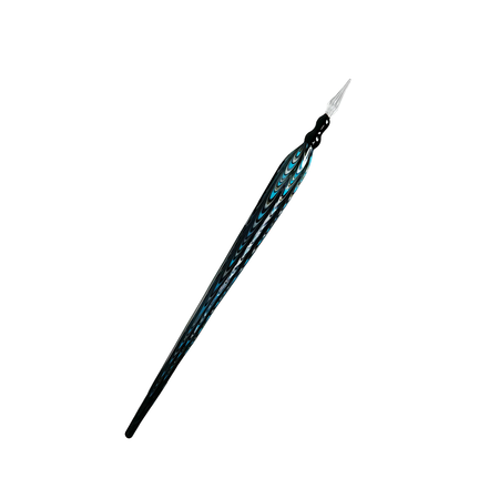 No Solo Vetro glass dipping pen with lace effect design, featuring a vibrant blue color and intricate details.