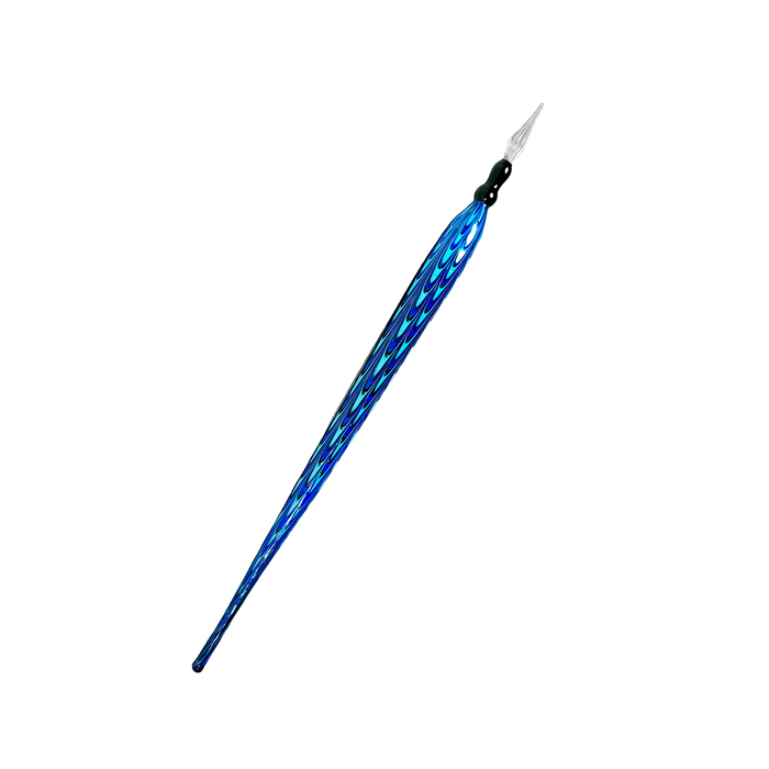 No Solo Vetro glass dipping pen with lace effect design, showcasing intricate craftsmanship and transparent turquoise glass.