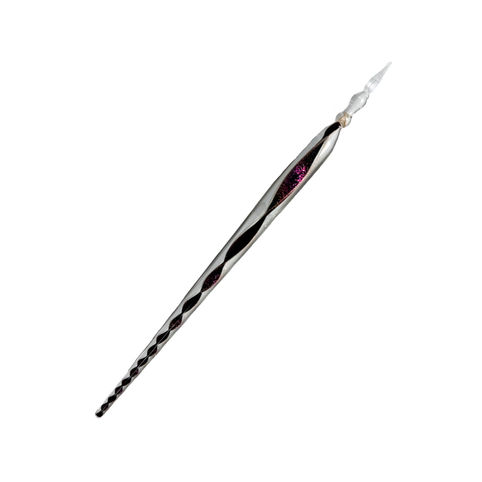 No Solo Vetro glass dipping pen with ribbon design, featuring a clear glass body perfect for artistic writing and calligraphy.