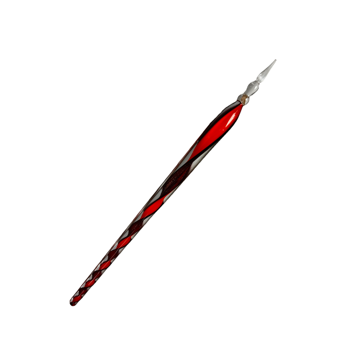 No Solo Vetro glass dipping pen with ribbon design, featuring a clear glass body and fine tip for artistic ink dipping.