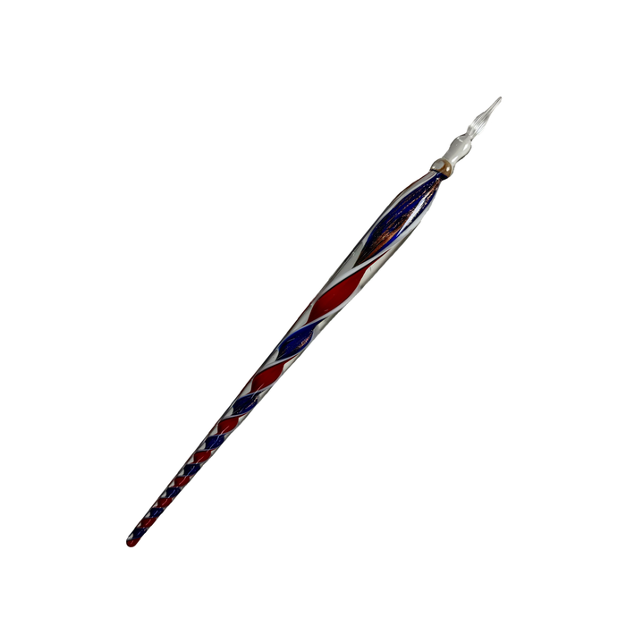 No Solo Vetro glass dipping pen with a ribbon design, showcasing a clear glass pen perfect for artistic writing and creative crafts.