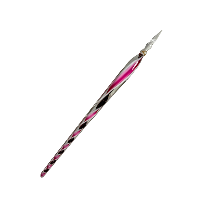 No Solo Vetro glass dipping pen with a ribbon design, showcasing a clear glass pen ideal for calligraphy and artistic ink work.