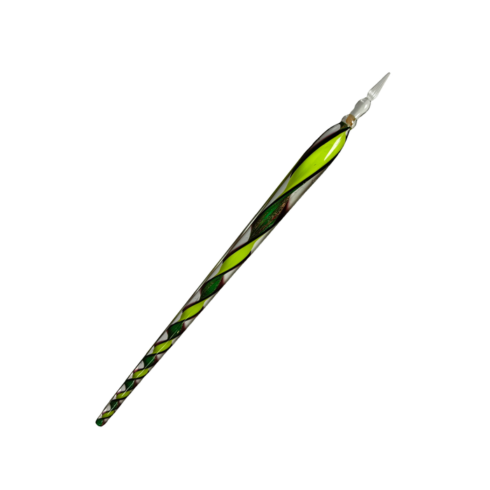No Solo Vetro glass dipping pen with ribbon design, showcasing its clear glass body and elegant dipping tip.