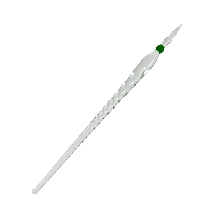 No Solo Vetro twisted glass dipping pen with clear, textured design for artistic writing and glass art creation.