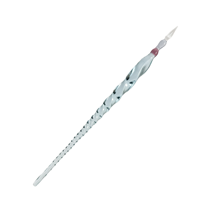 No Solo Vetro twisted glass dipping pen with clear, textured glass design for artistic writing or drawing.