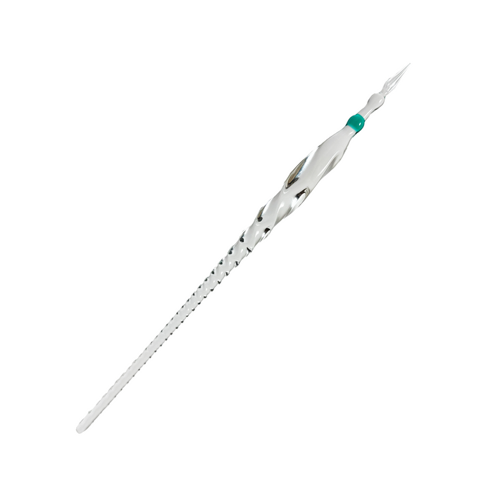 No Solo Vetro glass dipping pen with twisted design, showcasing its clear, handcrafted glass craftsmanship.