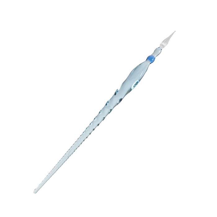 No Solo Vetro twisted glass dipping pen with clear, handcrafted design and intricate swirling patterns.
