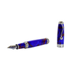 Jean-Pierre Lepine Indigo Classic Murano fountain pen with blue body and red filet detail, elegant writing instrument.