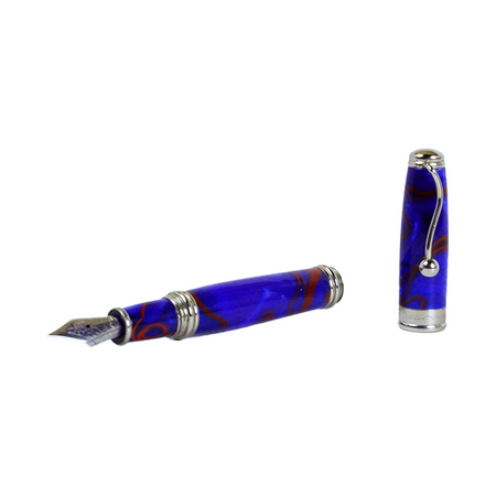 Jean-Pierre Lepine Indigo Classic Murano fountain pen with blue body and red filet detail, elegant writing instrument.