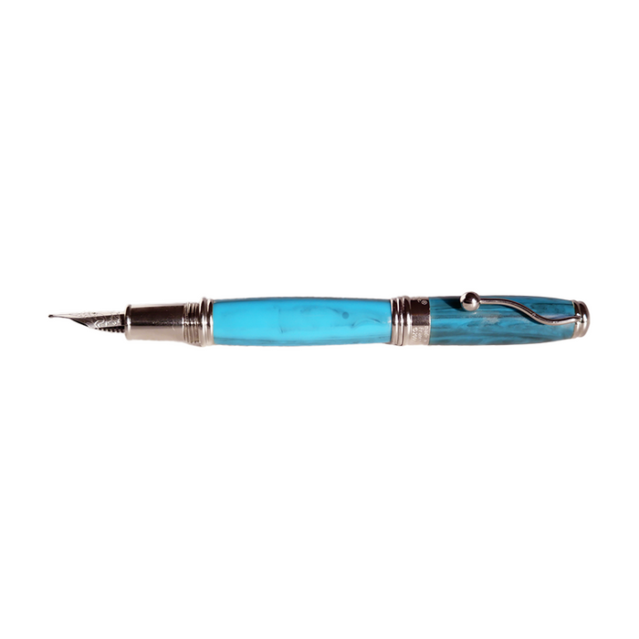 Jean-Pierre Lepine Indigo Classic Murano turquoise fountain pen with gold accents, showcasing smooth design and fine craftsmanship.