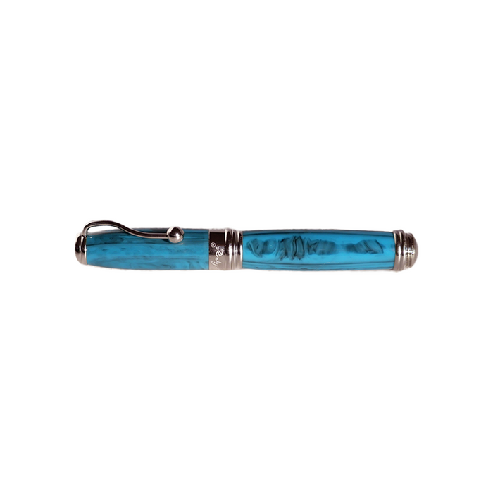 Jean-Pierre Lepine Indigo Classic Murano turquoise fountain pen with gold accents on smooth resin body.