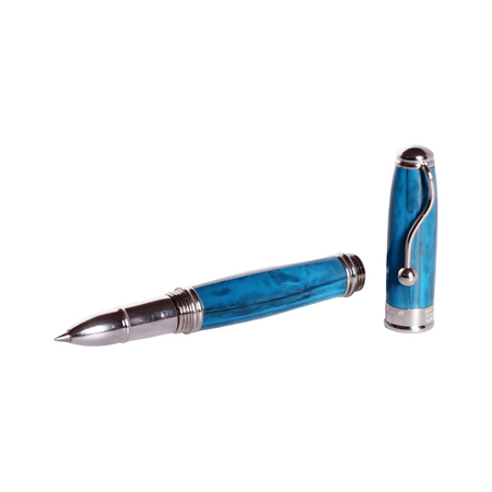 Jean-Pierre Lepine Indigo Classic Murano rollerball pen with turquoise accents, elegant writing instrument with a sleek design.