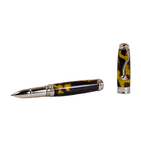 Jean-Pierre Lepine Indigo Classic Murano rollerball pen with tortoise-patterned barrel and cap, elegant writing instrument.