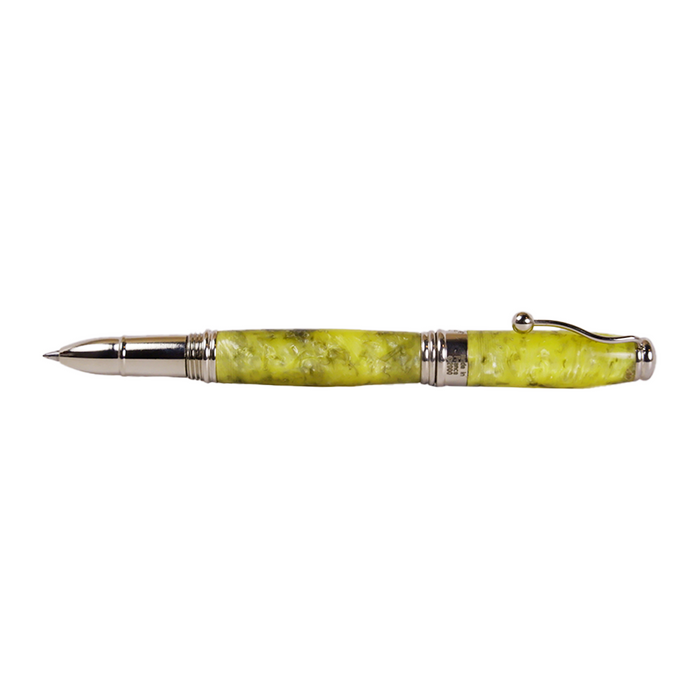 Jean-Pierre Lepine Indigo Classic Murano rollerball pen with lemon-colored barrel and gold accents.