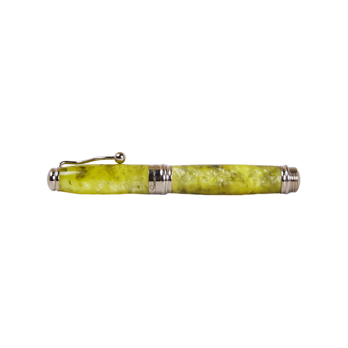 Jean-Pierre Lepine Indigo Classic Murano rollerball pen with lemon-colored accents, sleek and elegant writing instrument.