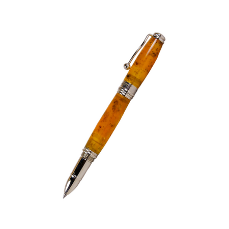 Jean-Pierre Lepine Indigo Classic Murano rollerball pen with yellow-orange accents, featuring a sleek design and smooth writing tip.