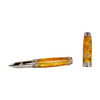 Jean-Pierre Lepine Indigo Classic Murano rollerball pen with yellow-orange ink, featuring a sleek design and vibrant color accents.