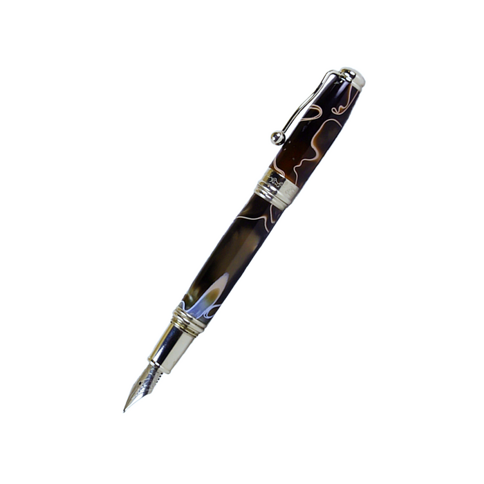 Jean-Pierre Lepine Indigo Classic Murano fountain pen with brown body and beige filet, showcasing elegant craftsmanship and design.