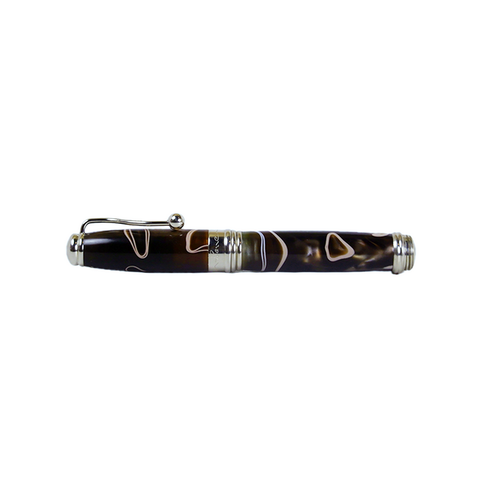 Jean-Pierre Lepine Indigo Classic Murano fountain pen with brown body and beige filet, showcasing elegant craftsmanship and design.