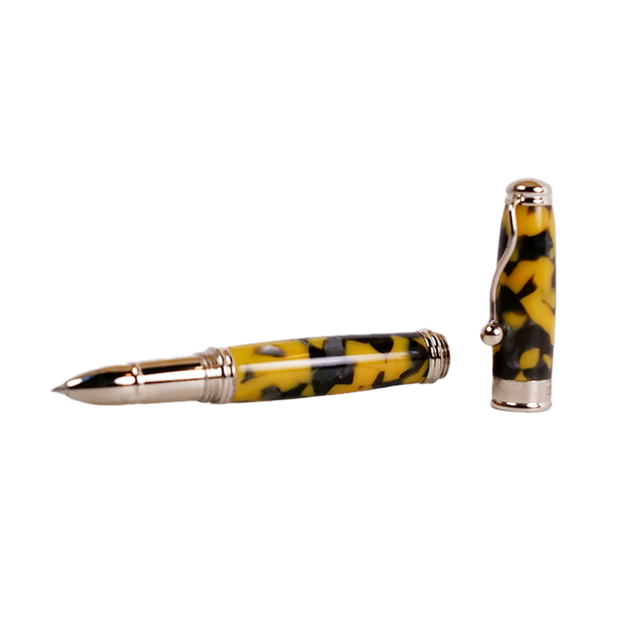 Jean-Pierre Lepine Indigo Classic Murano rollerball pen with yellow and black design, featuring a sleek, elegant writing instrument.