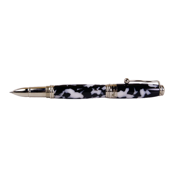 Jean-Pierre Lepine Indigo Classic Murano rollerball pen with black and white design, featuring a sleek and elegant writing instrument.