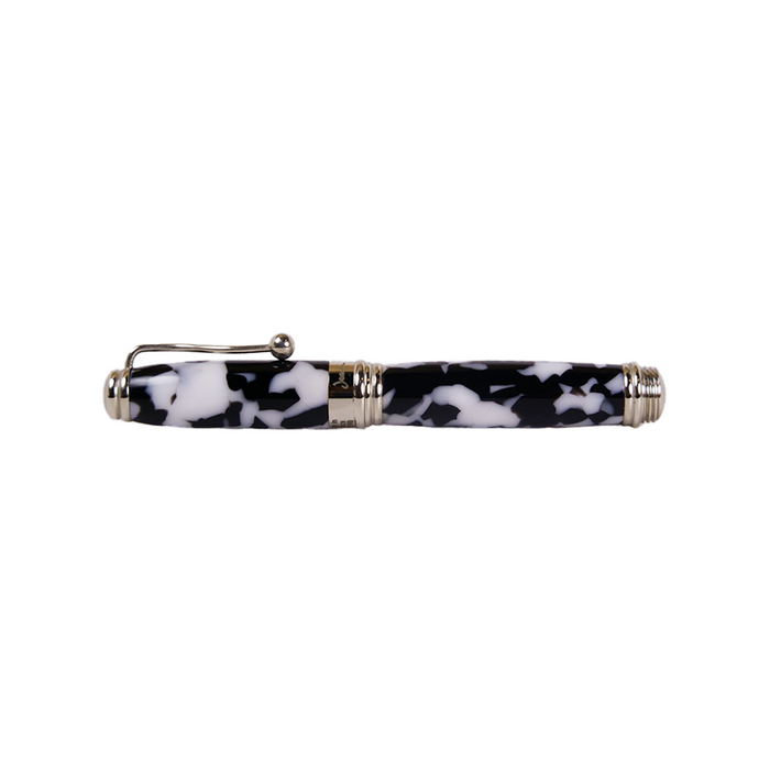 Jean-Pierre Lepine Indigo Classic Murano rollerball pen with black and white marble design on a sleek writing instrument.