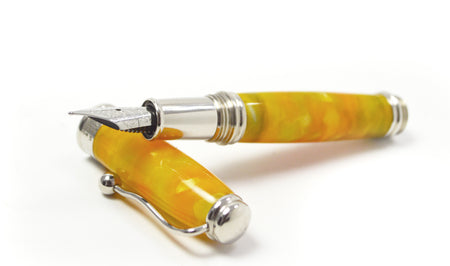 Jean-Pierre Lepine Indigo Classic Murano fountain pen with spotted yellow design and sleek pen body.
